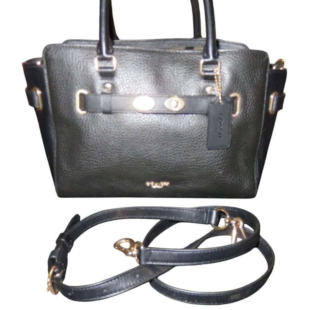 COACH Blake Black Bubble Leather Satchel Carryall 25 Crossbody twin turn locks